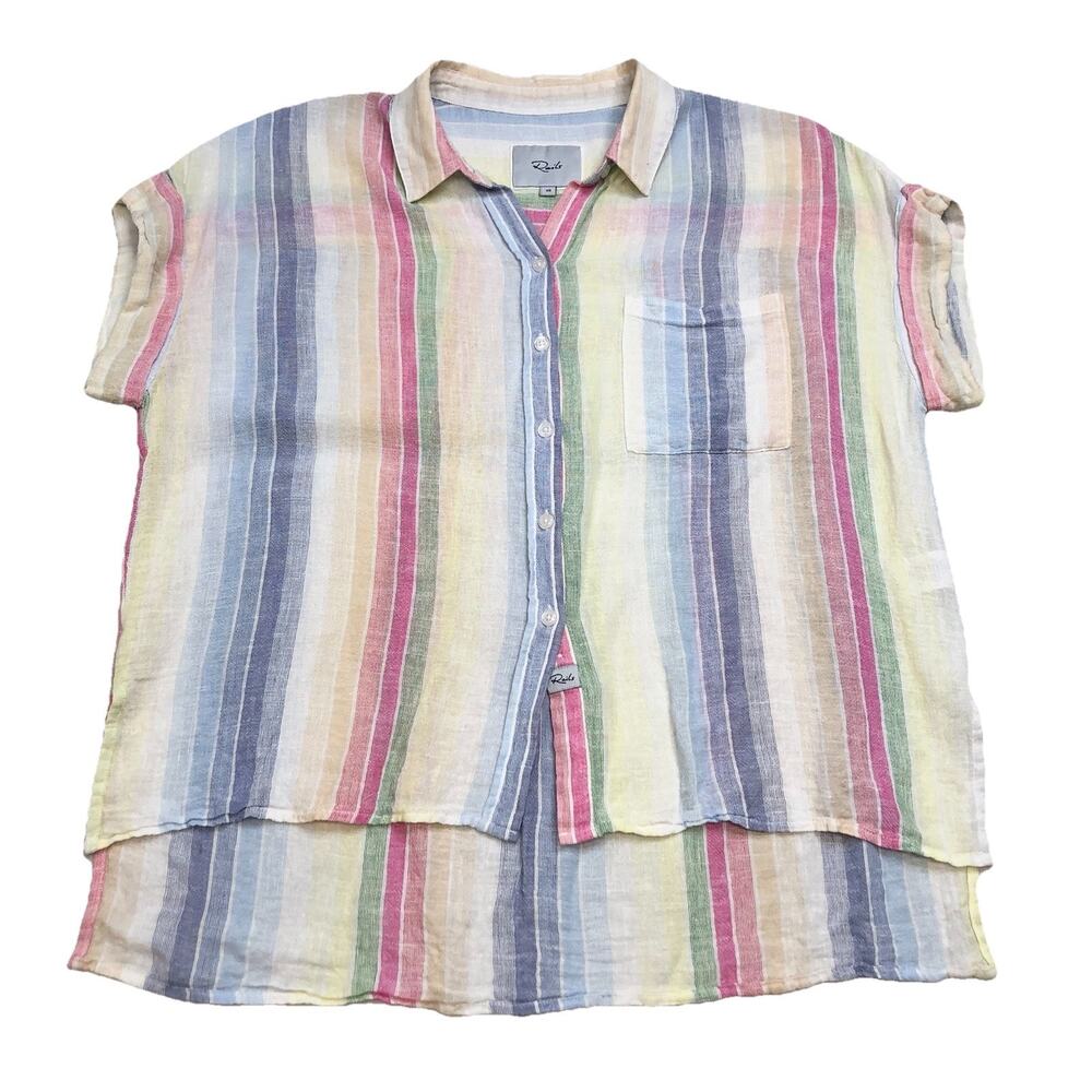 Rails Whitney Rainbow Stripe Short-Sleeve Button-Down Top XS Line Blend